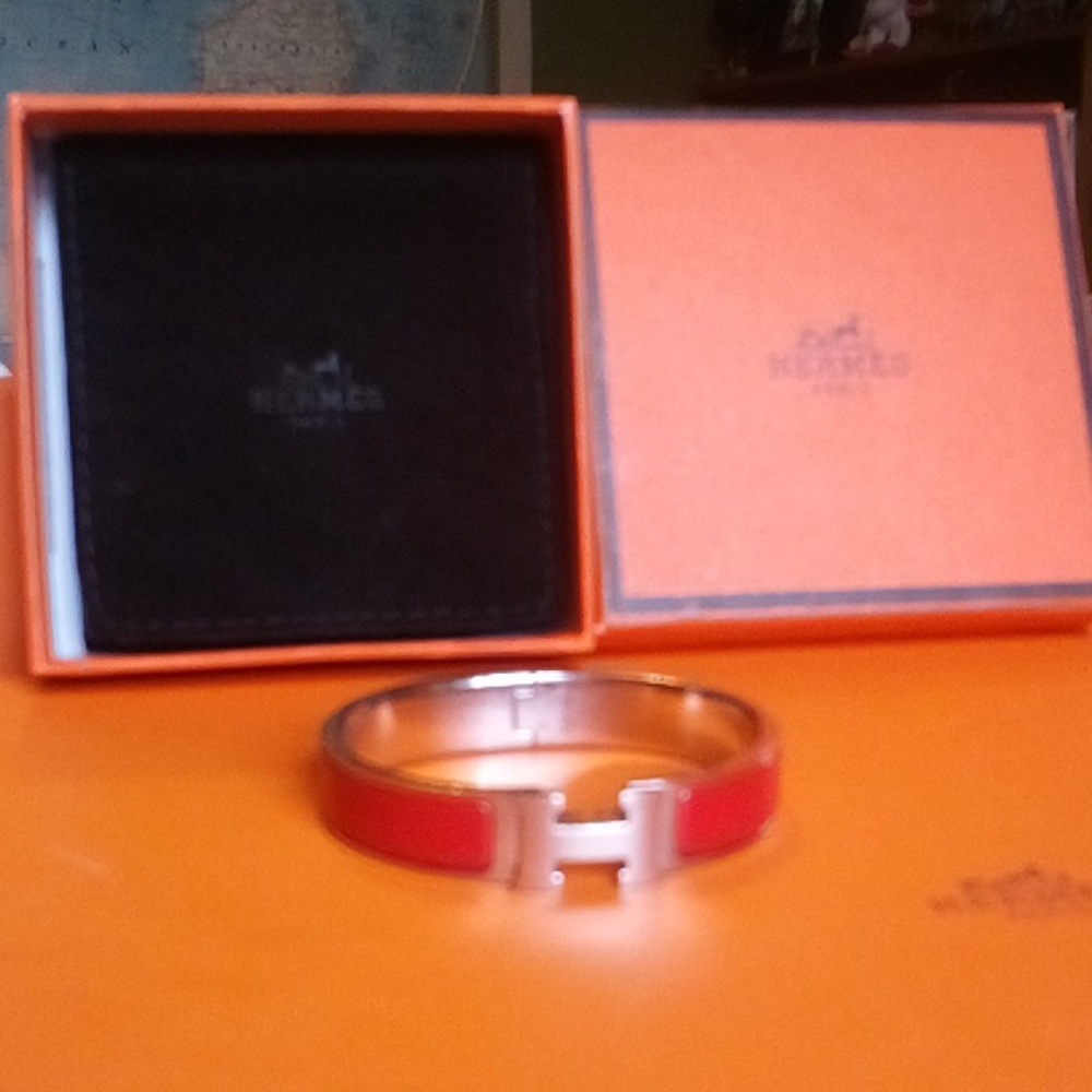 Hermes Click H Red & Silver Gm With Pouch & Box - image 2